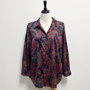 Lauren Ralph Lauren Paisley Navy Blue Red Green Button Up Long Sleeve Shirt 2X